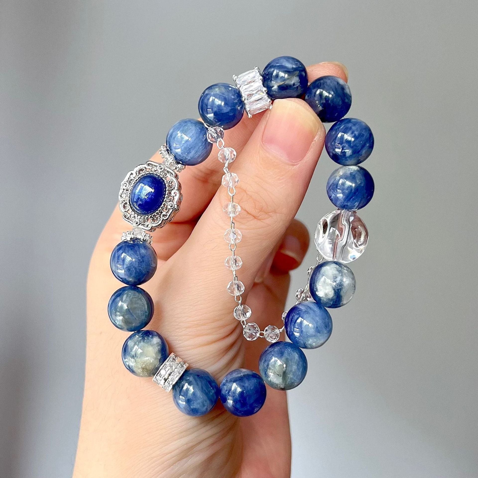 Kyanite bracelet, unique color 10mm round Healing Crystal Bracelet