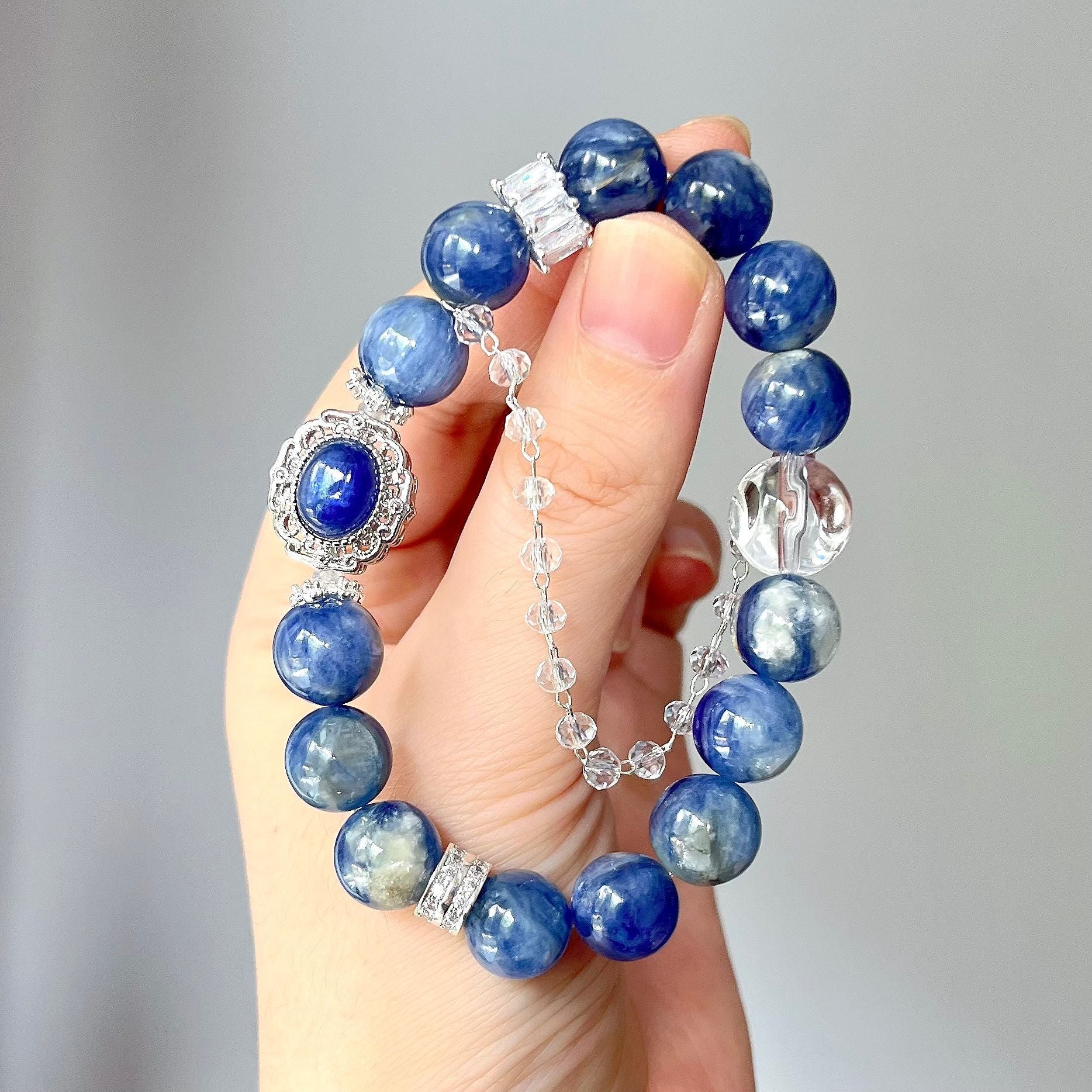 Kyanite bracelet, unique color 10mm round Healing Crystal Bracelet