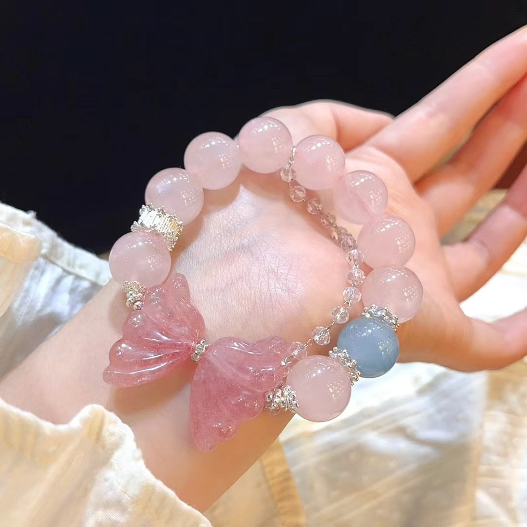 Natural strawberry crystal butterfly wing bracelet