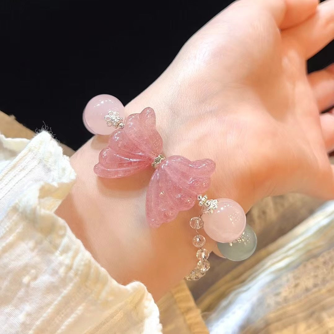 Natural strawberry crystal butterfly wing bracelet