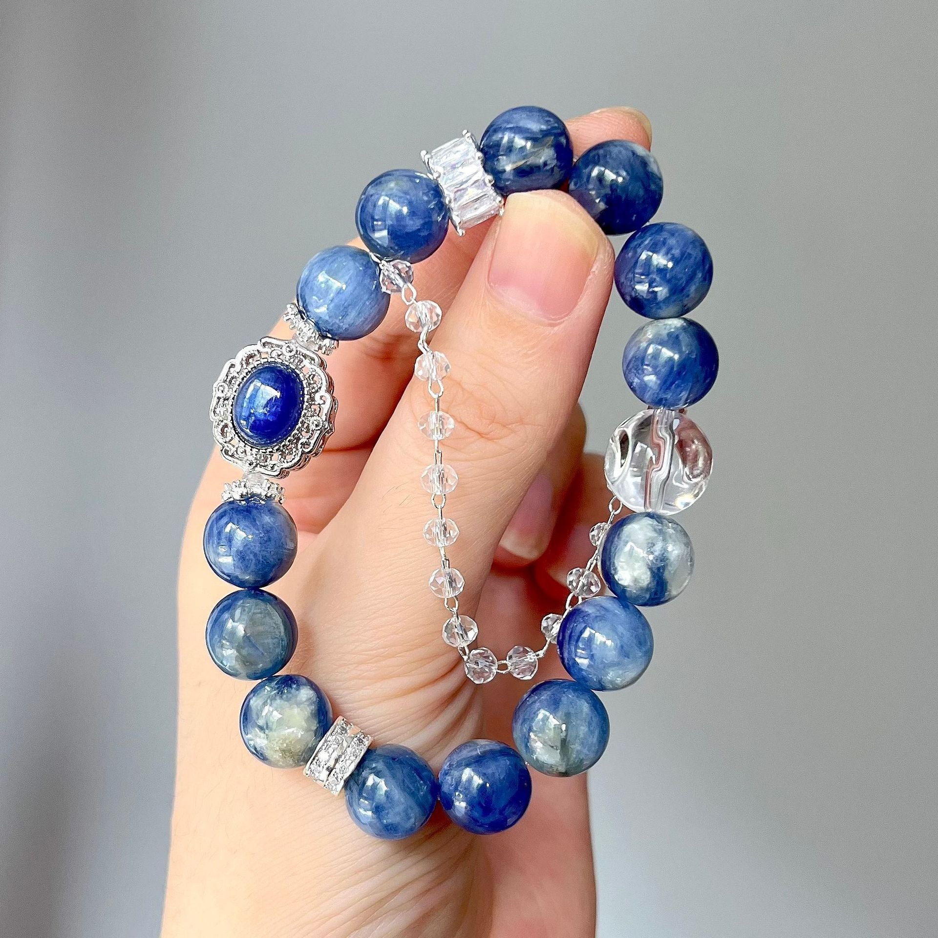 Kyanite bracelet, unique color 10mm round Healing Crystal Bracelet