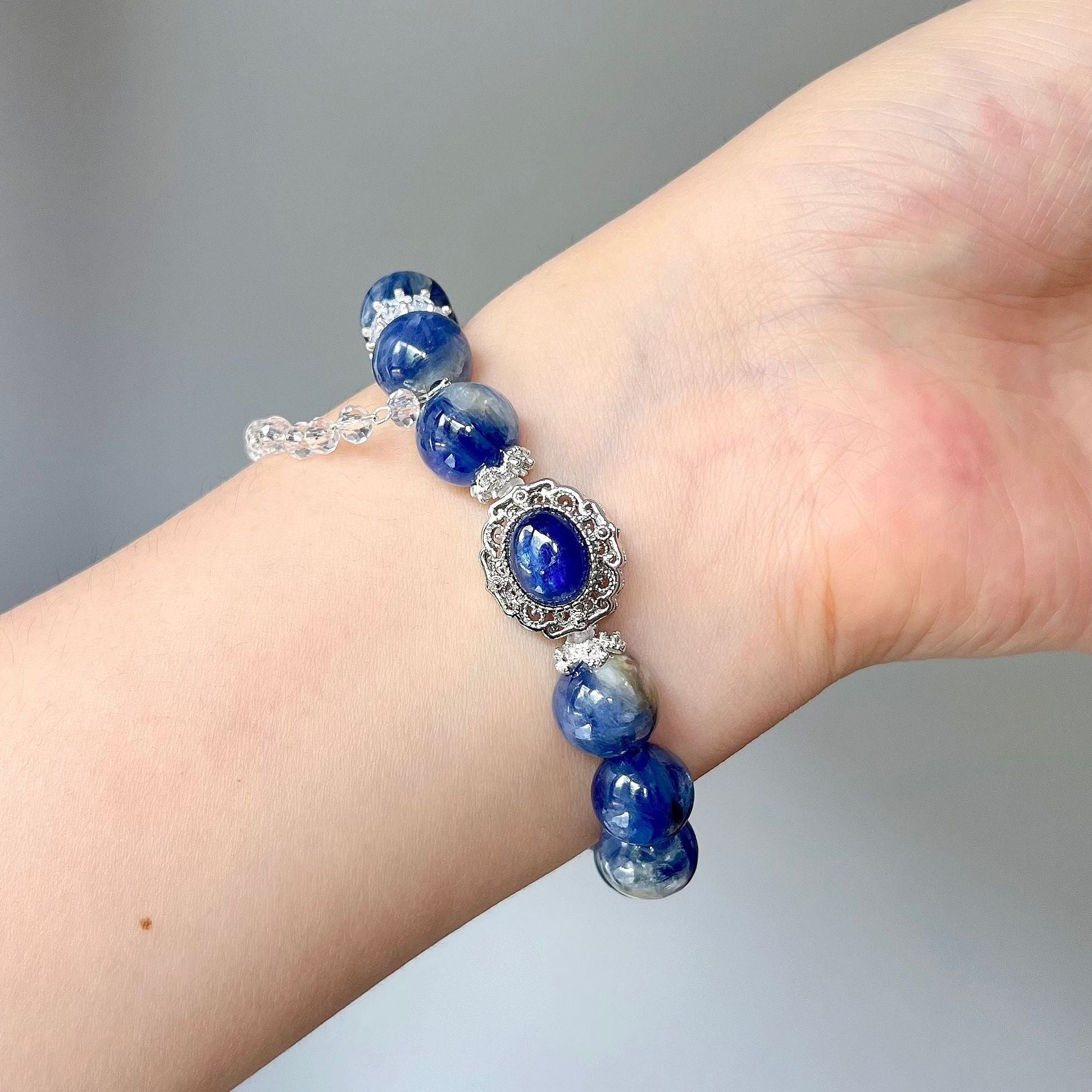 Kyanite bracelet, unique color 10mm round Healing Crystal Bracelet