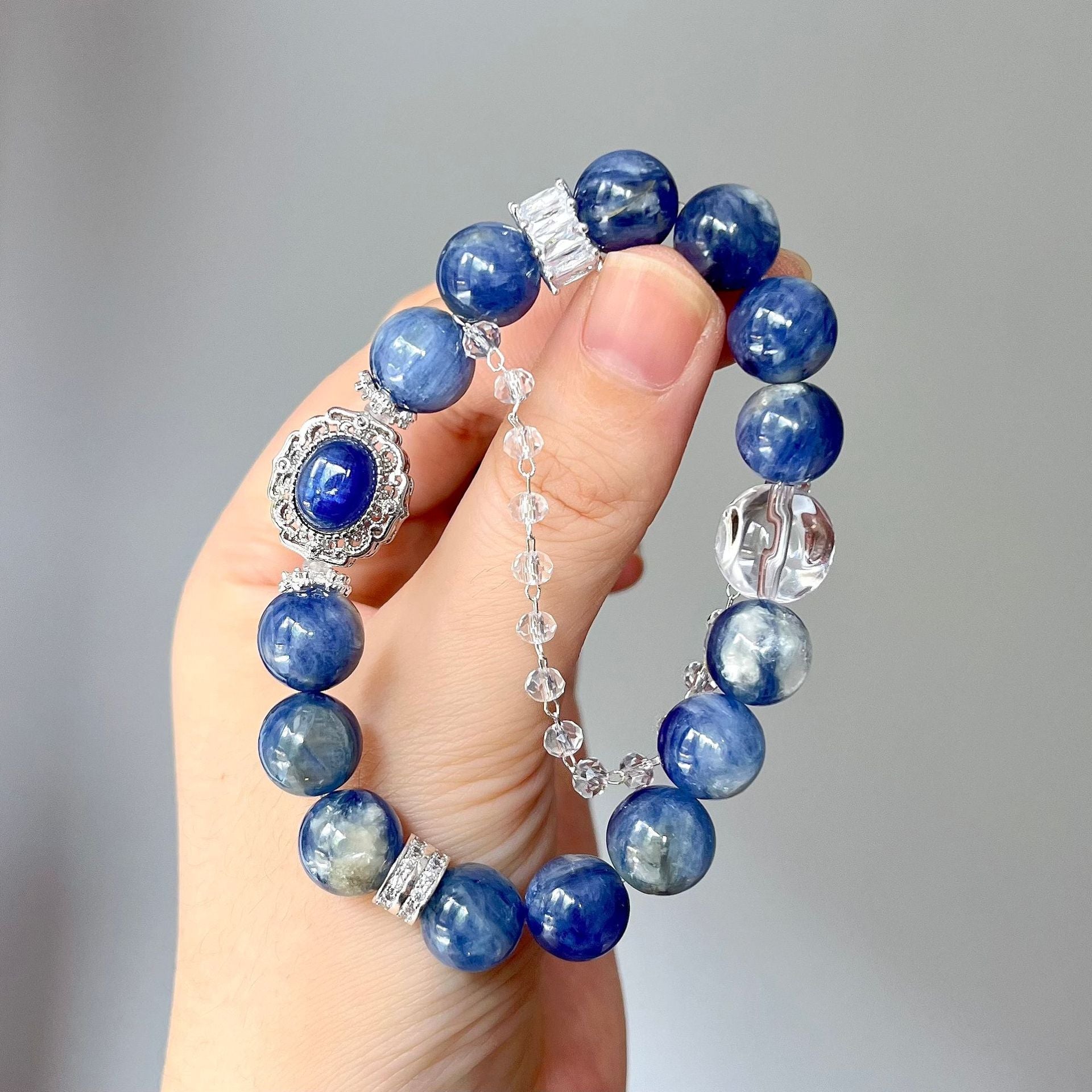 Kyanite bracelet, unique color 10mm round Healing Crystal Bracelet