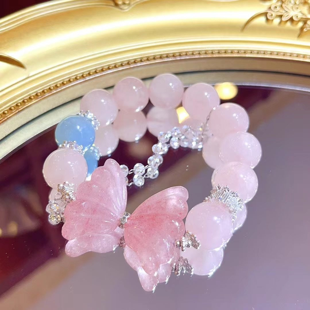 Natural strawberry crystal butterfly wing bracelet