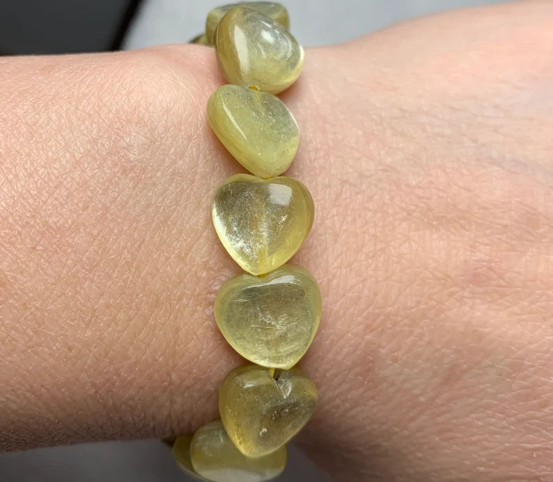 Natural Gold Lepidolite/Mica Heart Bracelet